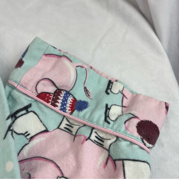 Nick And Nora Flannel Pajama Set Pink Elephant Skates Top And Bottom Womens Sz S - Picture 8 of 16
